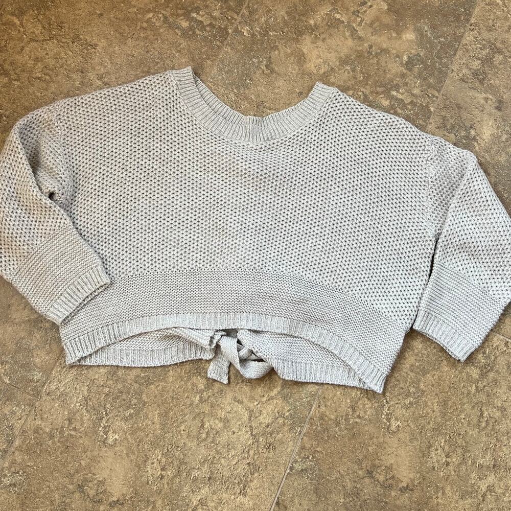 Express Cropped Lace UP Back Scoop-neck Ecru Sweater Women's size L